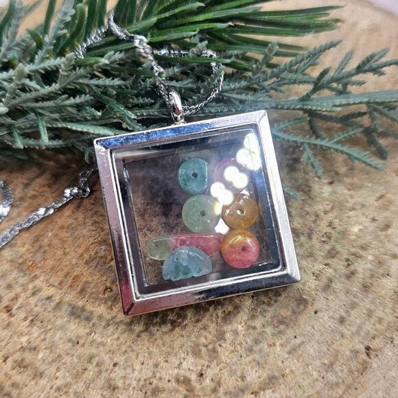 Nature Tourmaline Beads Filled Openable Floating Locket Necklace - Picture 9 of 9